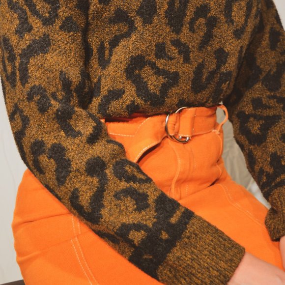 Orange High Waisted Jean Skirt - Picture 2 of 4